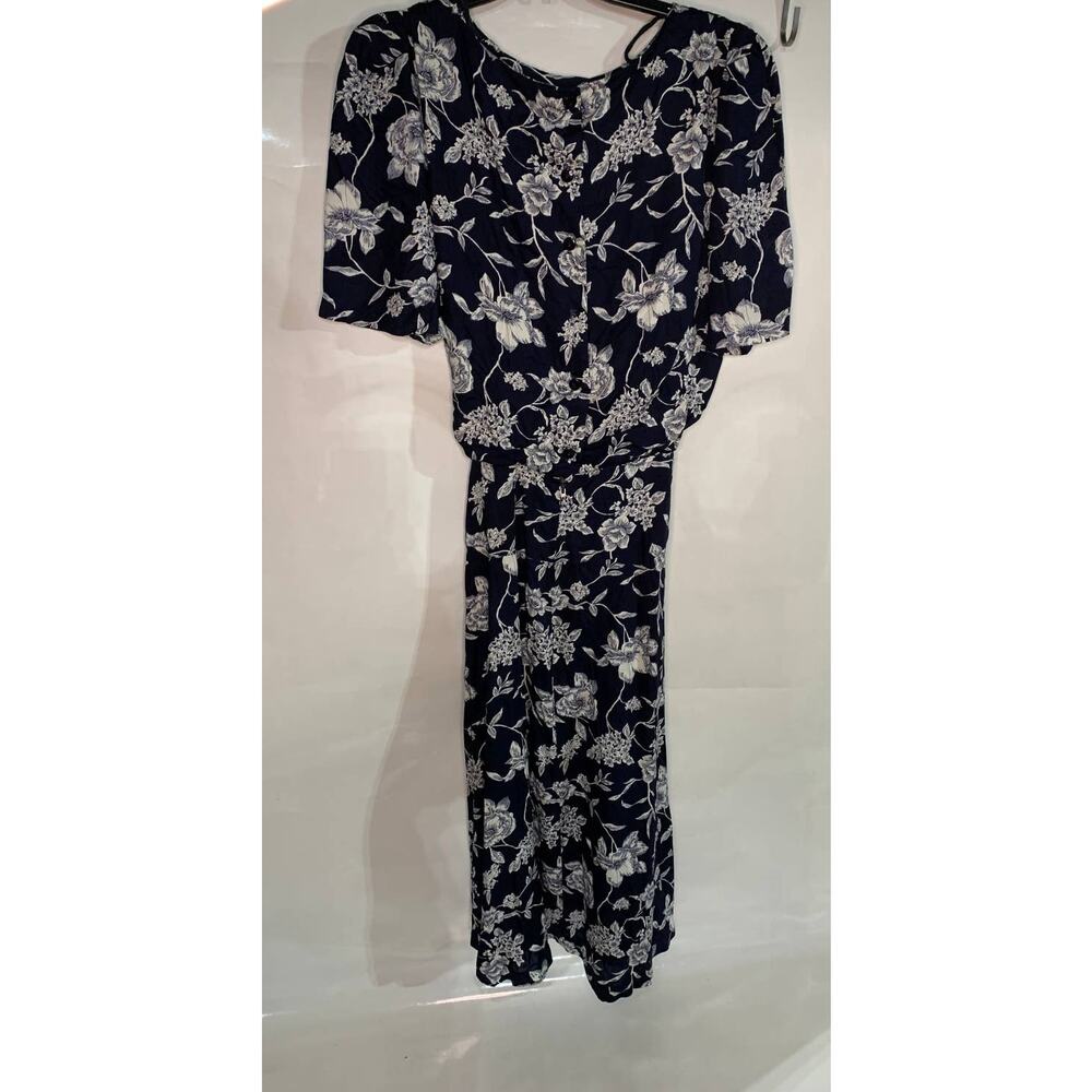 Lisa II vintage front tie dress 16 blue floral back button cottage core teacher - Picture 5 of 7